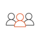 Outline icon of three people figures with the center figure highlighted, representing hiring and team building