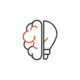 Outline icon combining a human brain and a lightbulb representing learning and ideas