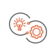 Outline icon connecting a lightbulb idea with a gear mechanism, representing process improvement and strategy
